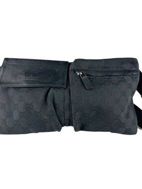 Auth GUCCI Waist Bag Body Bag Black GG Canvas/Leather - z9622